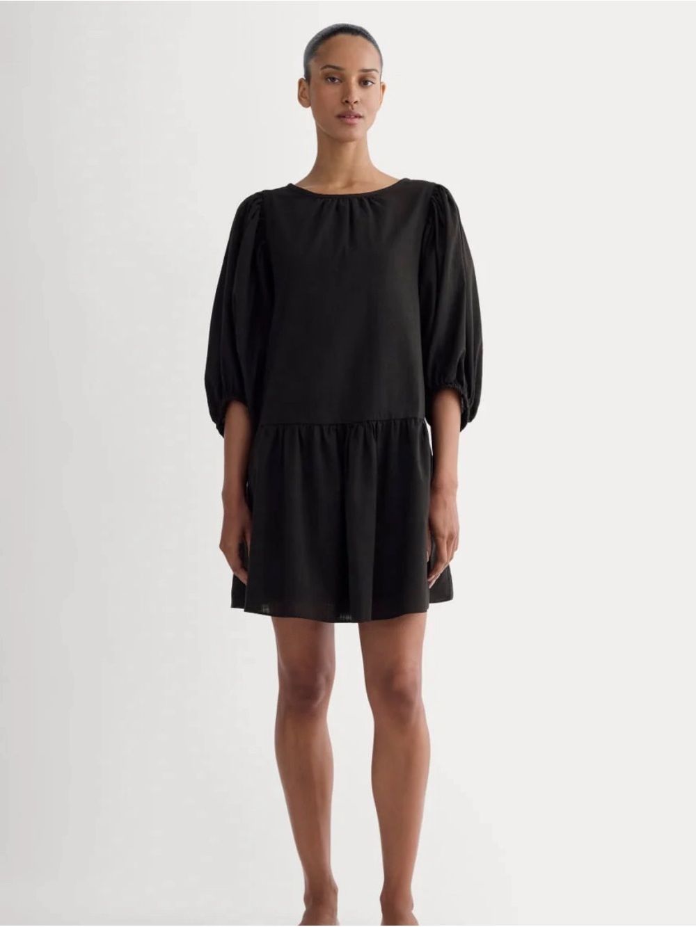 NWT Everlane The Gauze Puff-Sleeve Mini Dress | Black